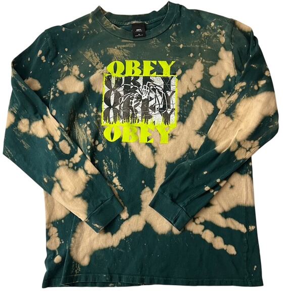 OBEY Tie Dye T Shirt Long Sleeve Green Men Size Medium - Picture 1 of 12